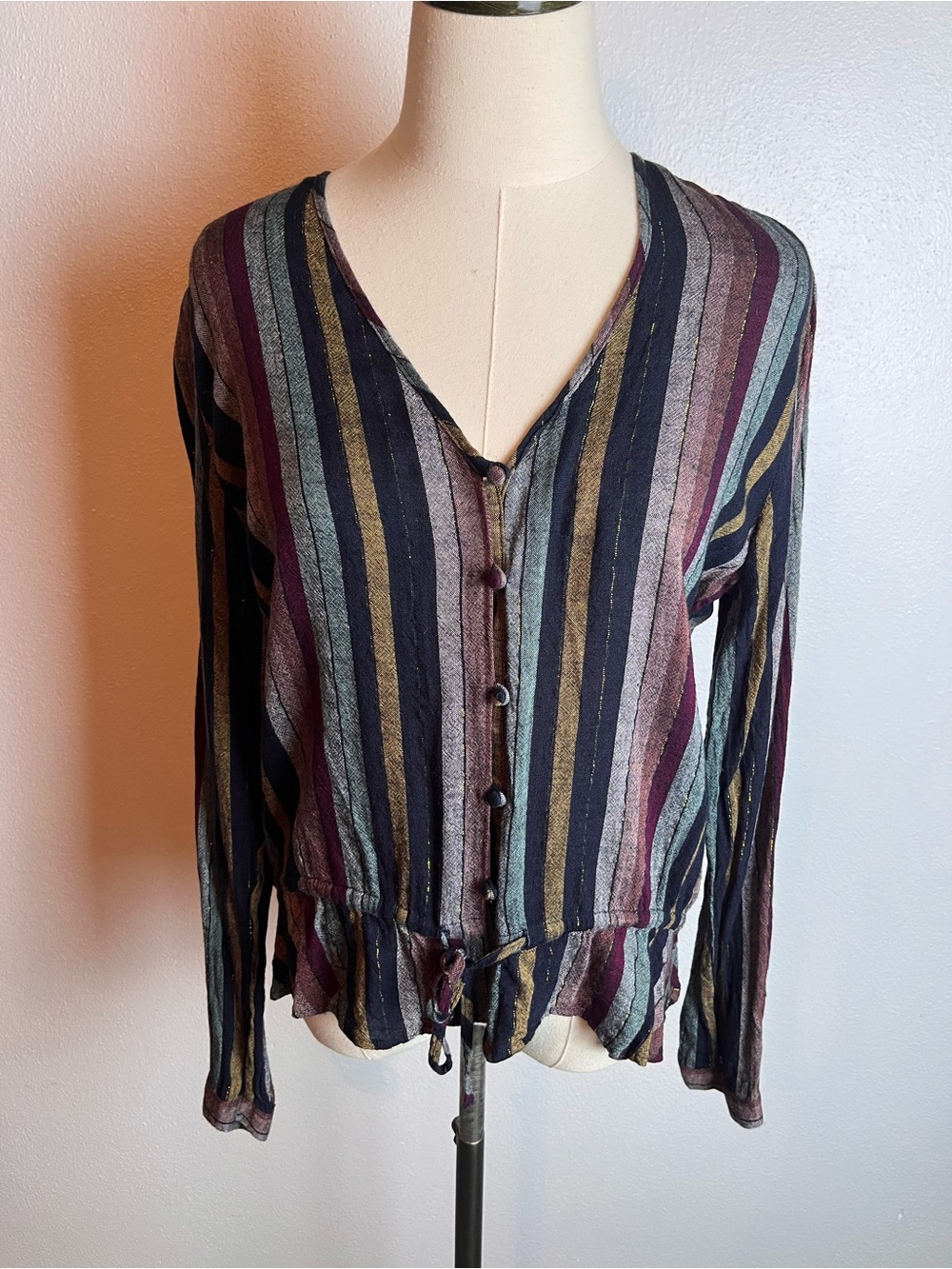 Rails Multicolor Striped Button-Down Tie Front Top